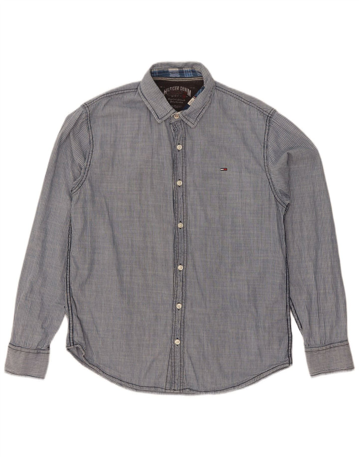 Tommy Hilfiger Herrenhemd Mittelblaue Nadelstreifen-Baumwolle