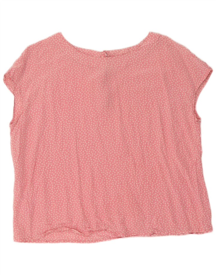Vintage Damen Bluse Top UK 14 Große rosa gepunktete Seide