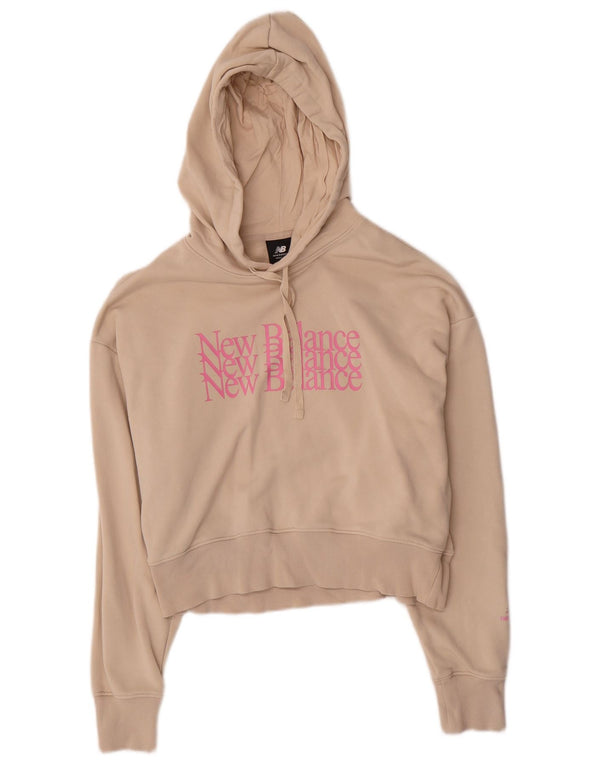 New Balance Damen Übergroßer Crop Graphic Hoodie Pullover UK 10 Small Beige