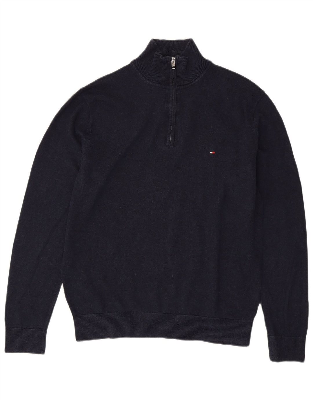 Tommy Hilfiger Herren-Pullover mit Reißverschluss am Hals, große marineblaue Baumwolle