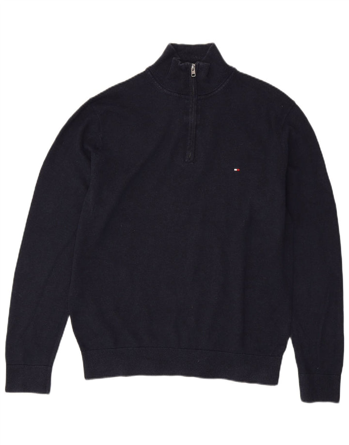 Tommy Hilfiger Herren-Pullover mit Reißverschluss am Hals, große marineblaue Baumwolle