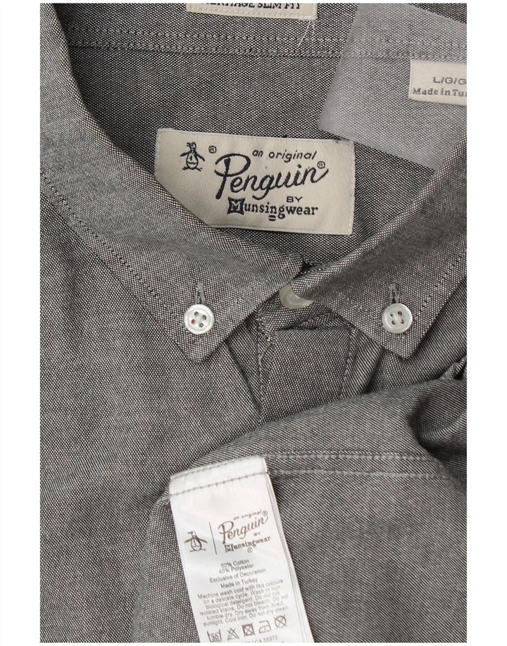 Penguin Herren-Slim-Fit-Hemd, groß, aus grauer Baumwolle