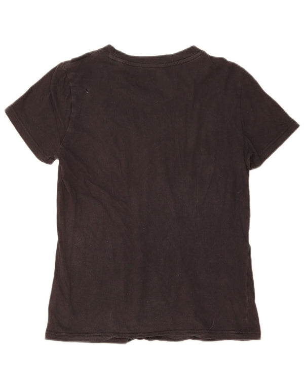 ADIDAS Damen Grafik T-Shirt Top UK 12/14 Medium Schwarz Baumwolle