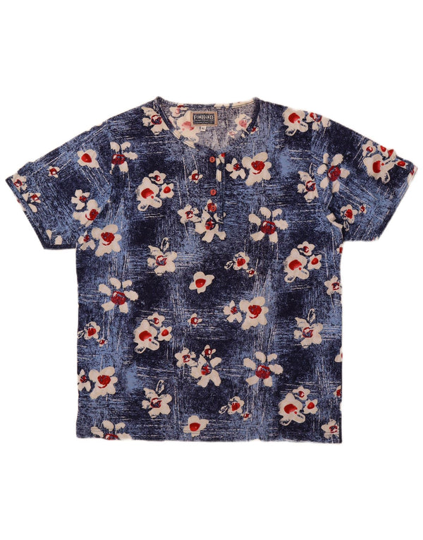 Vintage Womens Graphic T-Shirt Top UK 18 XL Blue Floral