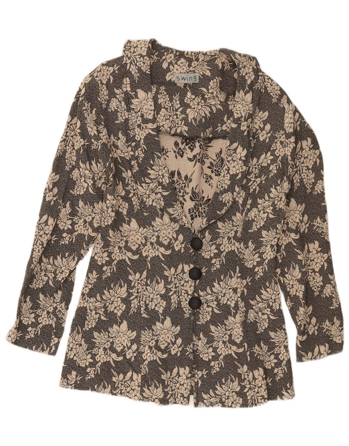 VINTAGE Damen 3-Knopf-Blazerjacke UK 10 Small Black Floral