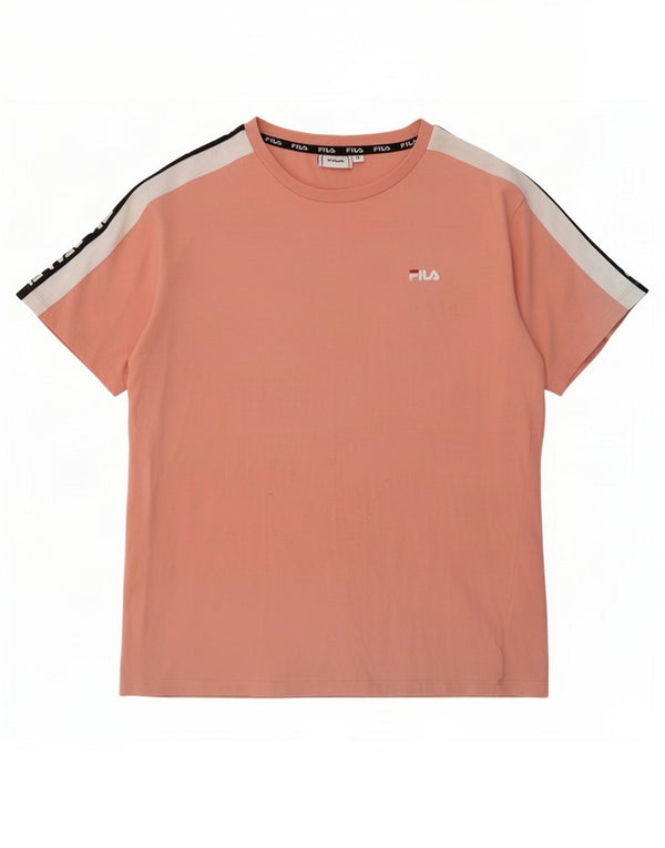 Fila Damen Grafik-T-Shirt-Oberteil UK 14 Mittelrosa Colourblock-Baumwolle