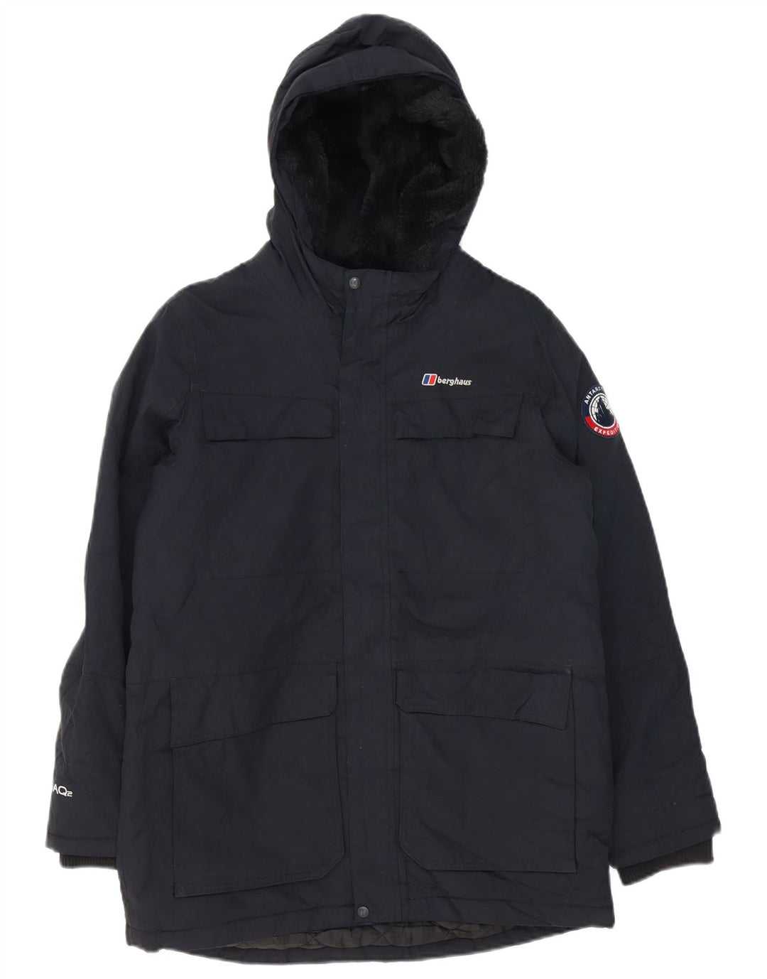 Berghaus Jungen-Windbreaker-Mantel mit Kapuze, 12–13 Jahre, schwarzes Polyester