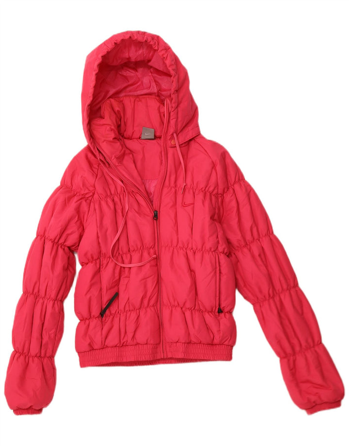 NIKE Womens Graphic Hooded Wattierte Jacke UK 10/12 Mittelrosa Polyester