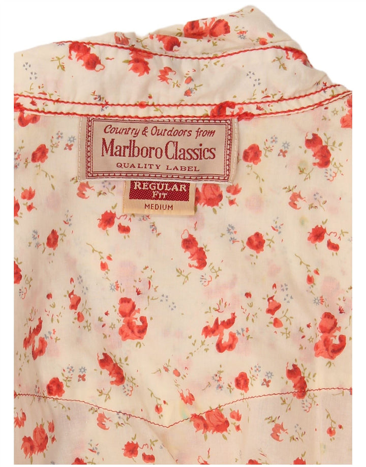 Marlboro Classics Damen-Hemdbluse mit regulärer Passform, UK 14, Mittelweiß mit Blumenmuster