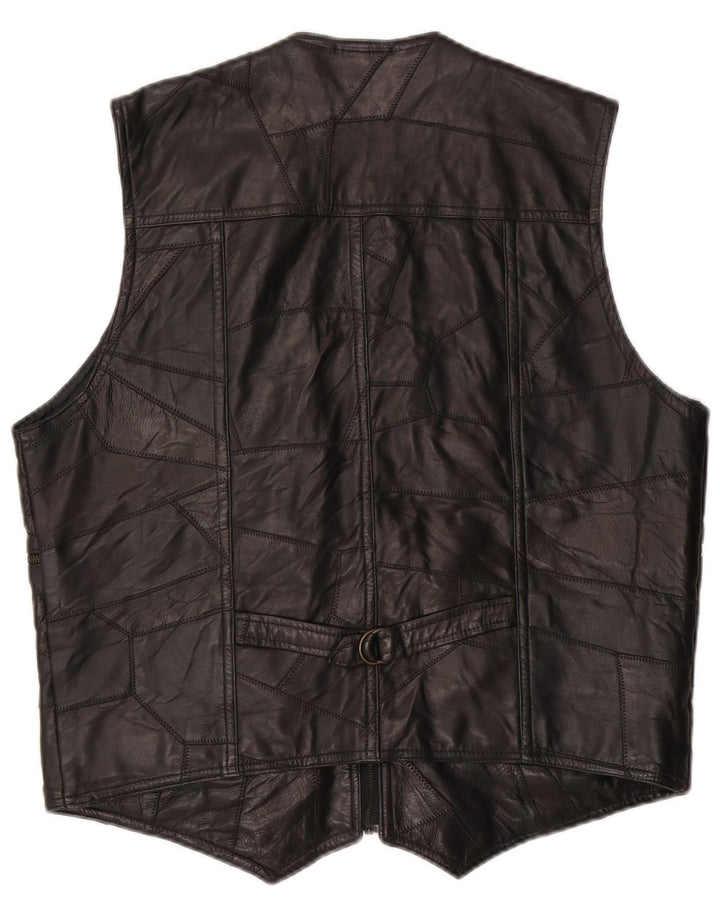 Vintage Herren Leder Utility Gilet UK 38 Medium Schwarz Patchwork