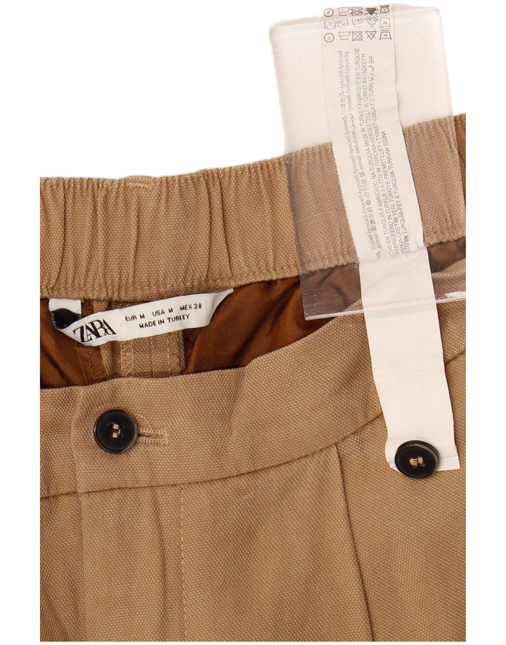 ZARA Damen Hose mit Zapfen, mittelgroß, W28, L23, braun, Lyocell