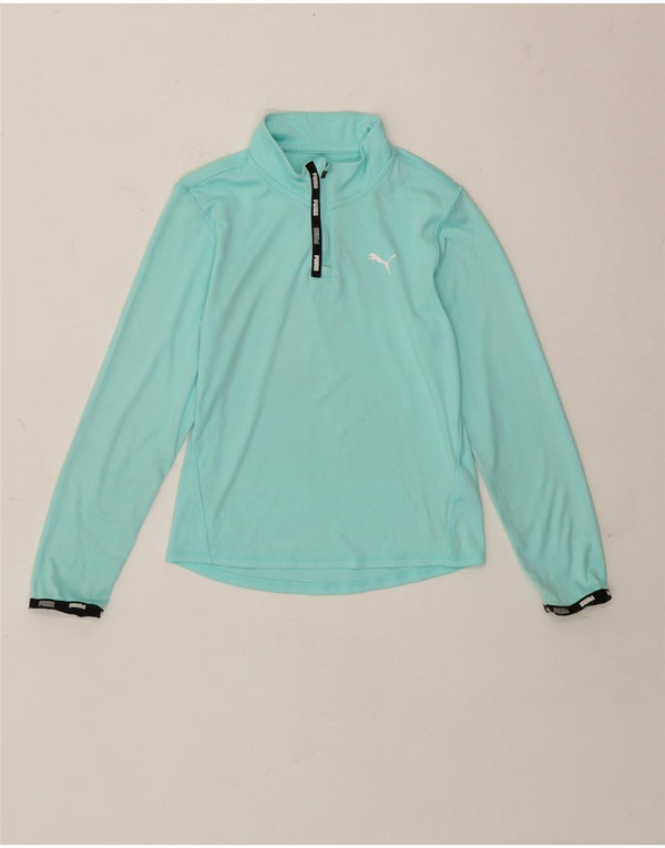 Puma Mädchen-Top mit Reißverschluss, langärmelig, 9–10 Jahre, Türkis, Polyester, Sport