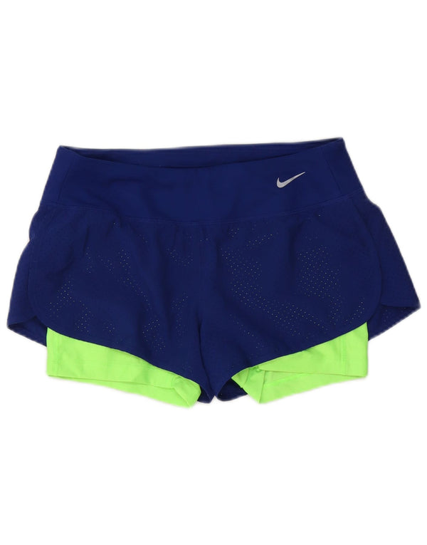 Nike Damen Dri Fit Sport Shorts UK 10 Small Marineblau Farbblock