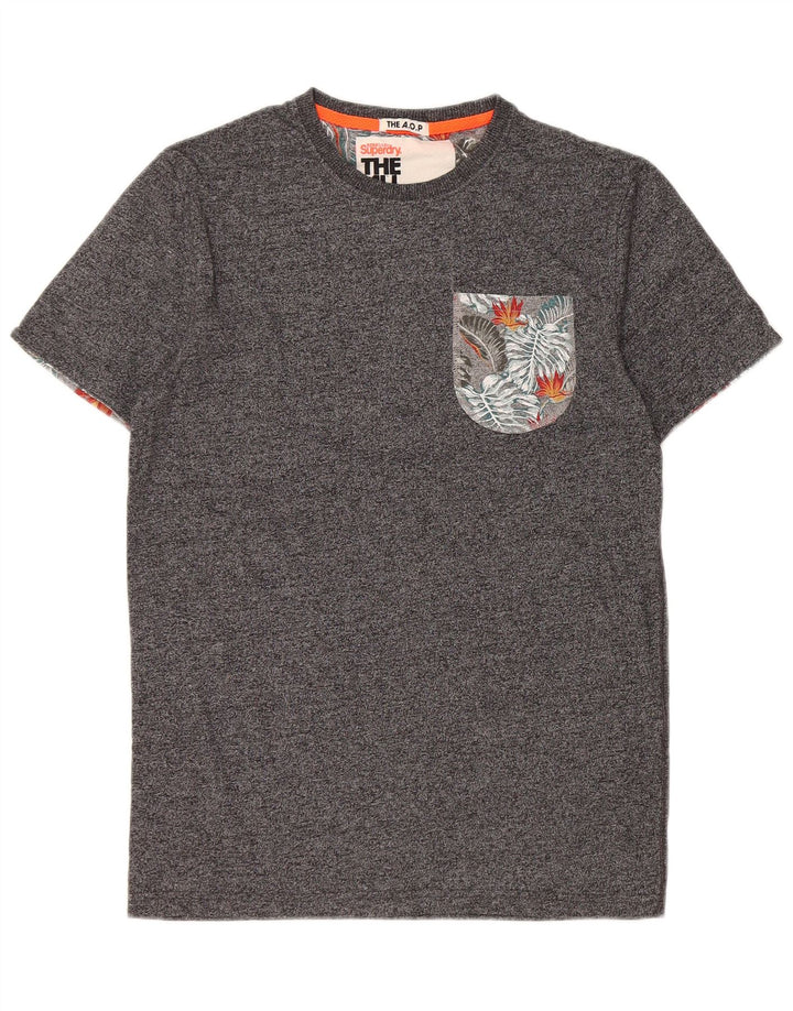 Superdry T-Shirt-Oberteil für Herren, Größe S, grau gefleckte Baumwolle