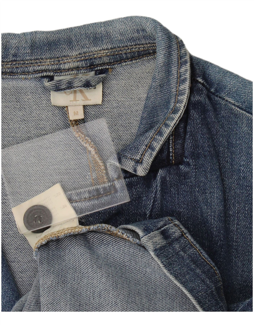 Calvin Klein Damen-Jeans-Blazer mit 2 Knöpfen, UK 12, mittelblaue Baumwolle