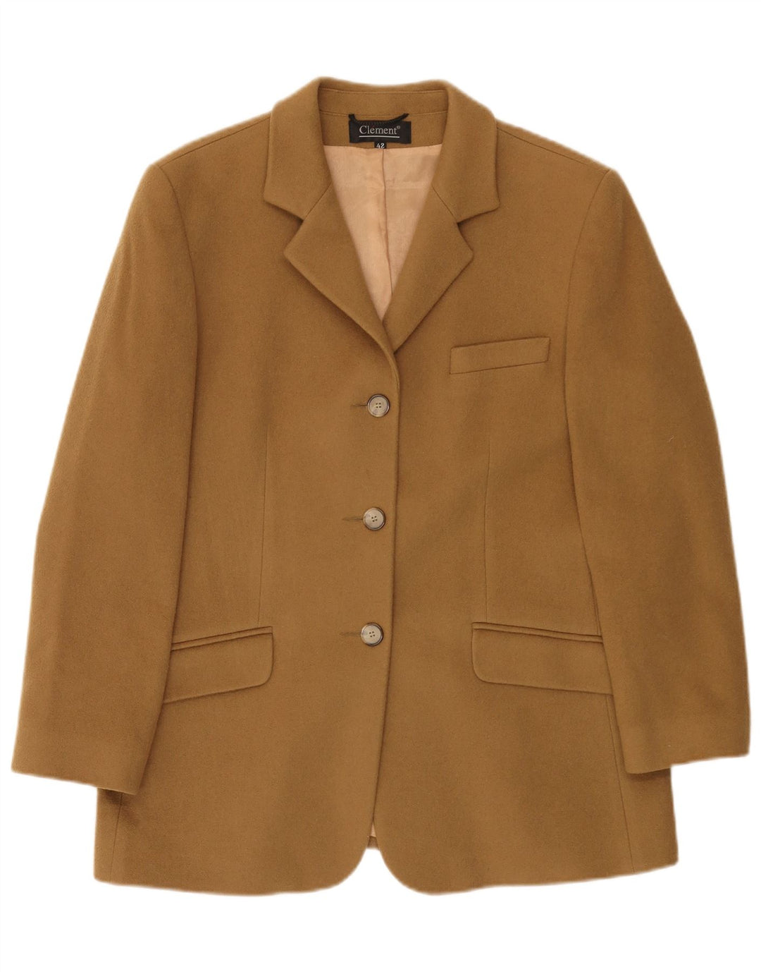 Clement Damen-Blazerjacke mit 3 Knöpfen, IT 42, mittelbeiger Kaschmir