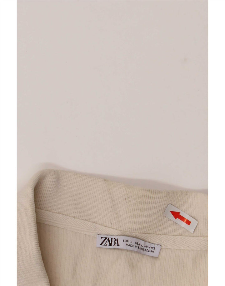 Zara Herren-Poloshirt, groß, cremefarbene Baumwolle