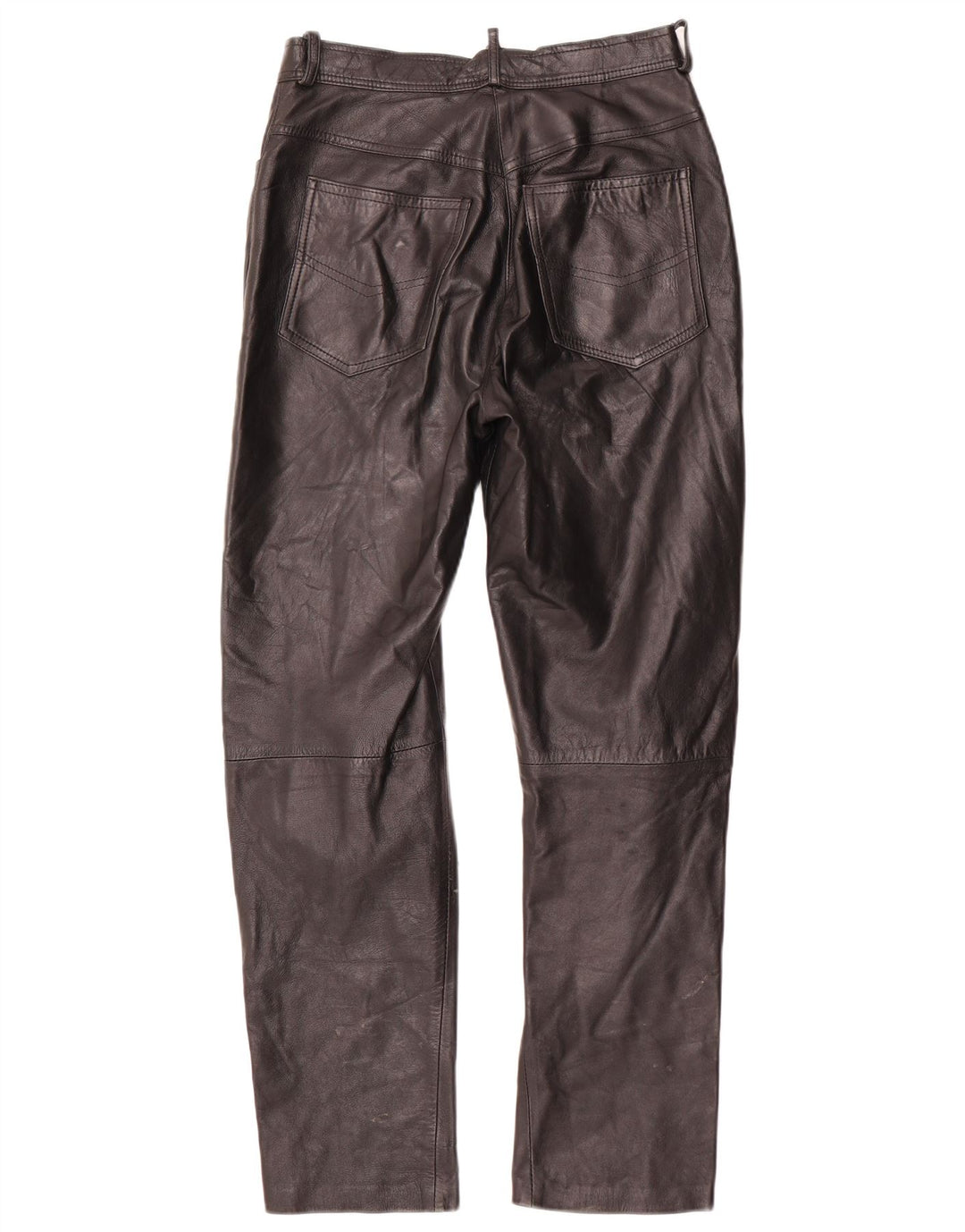 VINTAGE Gerade Damenhose IT 42 Mittel W28 L29 Schwarzes Leder