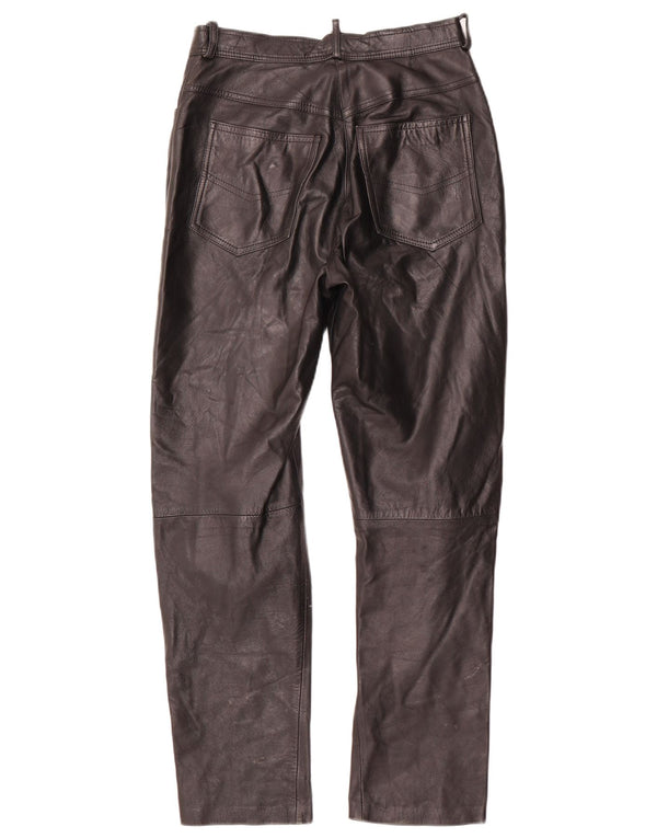 VINTAGE Gerade Damenhose IT 42 Mittel W28 L29 Schwarzes Leder