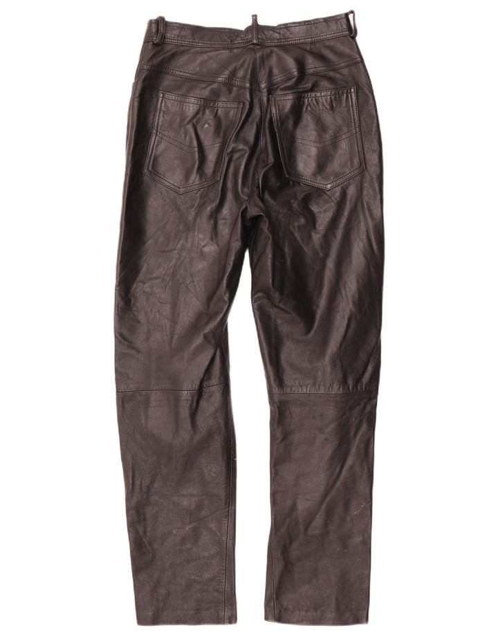 VINTAGE Gerade Damenhose IT 42 Mittel W28 L29 Schwarzes Leder