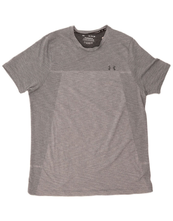 Under Armour Mens T-Shirt Top XL Grey Pinstripe Polyester