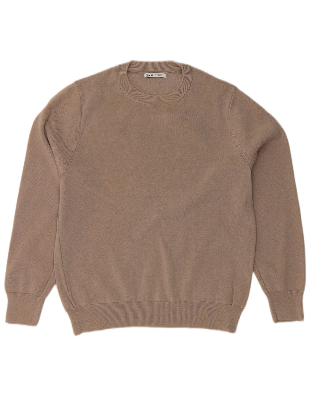 ZARA Damen-Pullover mit Rundhalsausschnitt, UK 14, mittelgraue Baumwolle