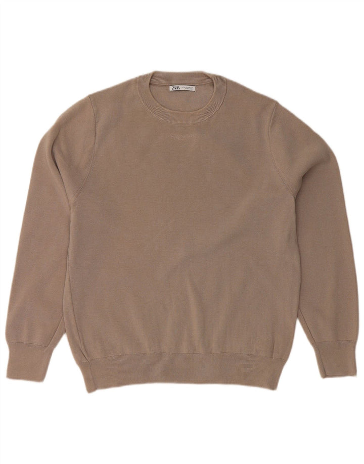 ZARA Damen-Pullover mit Rundhalsausschnitt, UK 14, mittelgraue Baumwolle