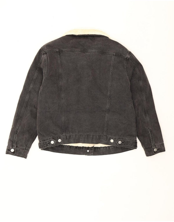 Topshop Damen Denim Sherpa Jacke UK 12 Mittelgraue Baumwolle