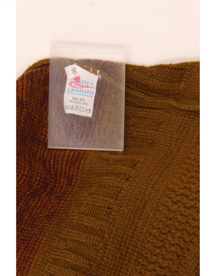 Vintage Herren-Pullover mit Knopfkragen, EU 50, mittleres Khaki, Fair Isle