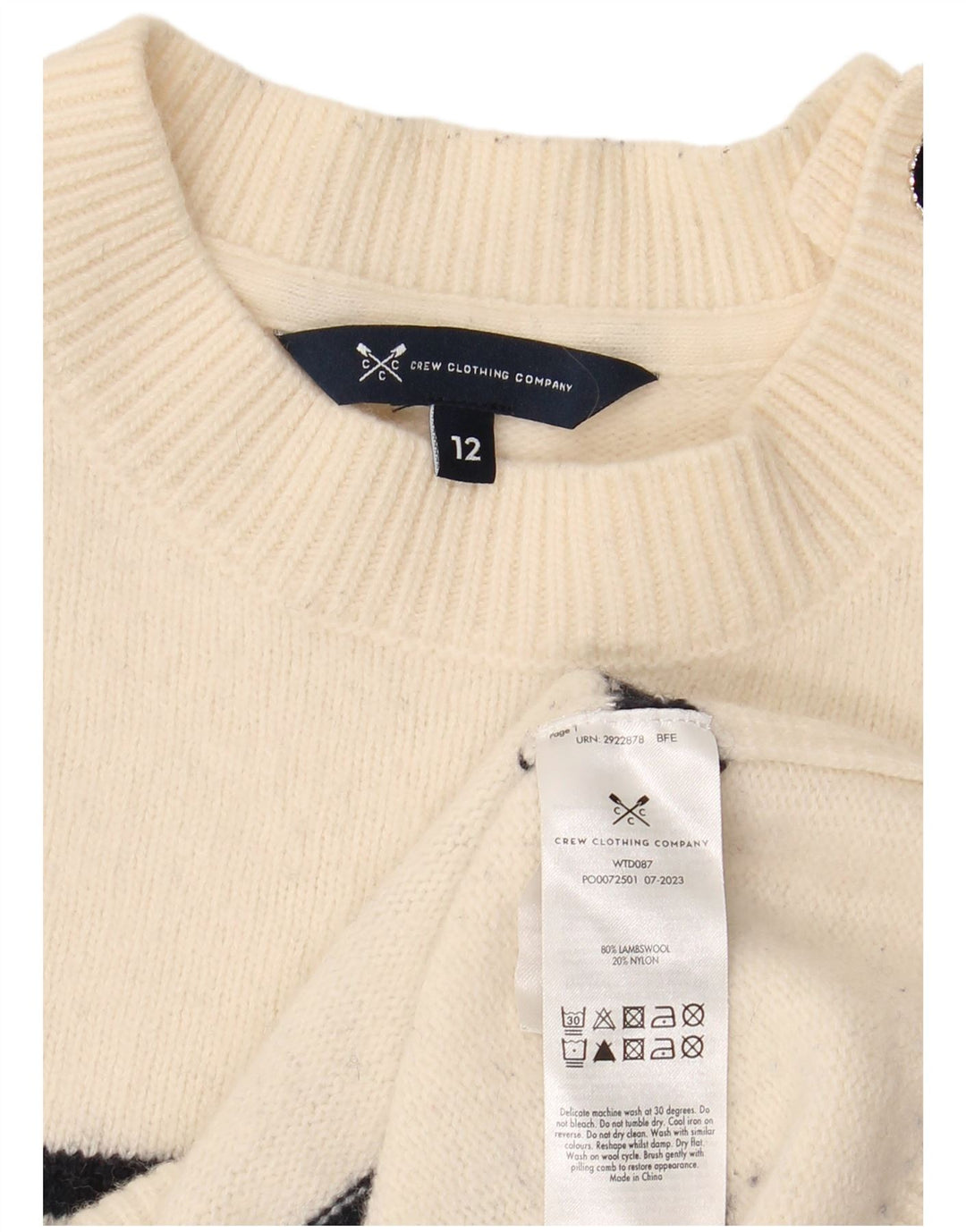 CREW CLOTHING Damen-Pullover mit Rundhalsausschnitt, UK 12, Mittel, gebrochenes Weiß