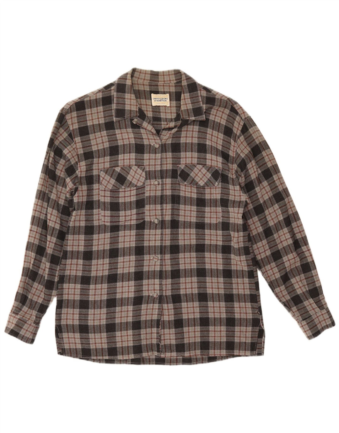 Benetton Damen Flanellhemd UK 12 Mittelgrau karierte Viskose
