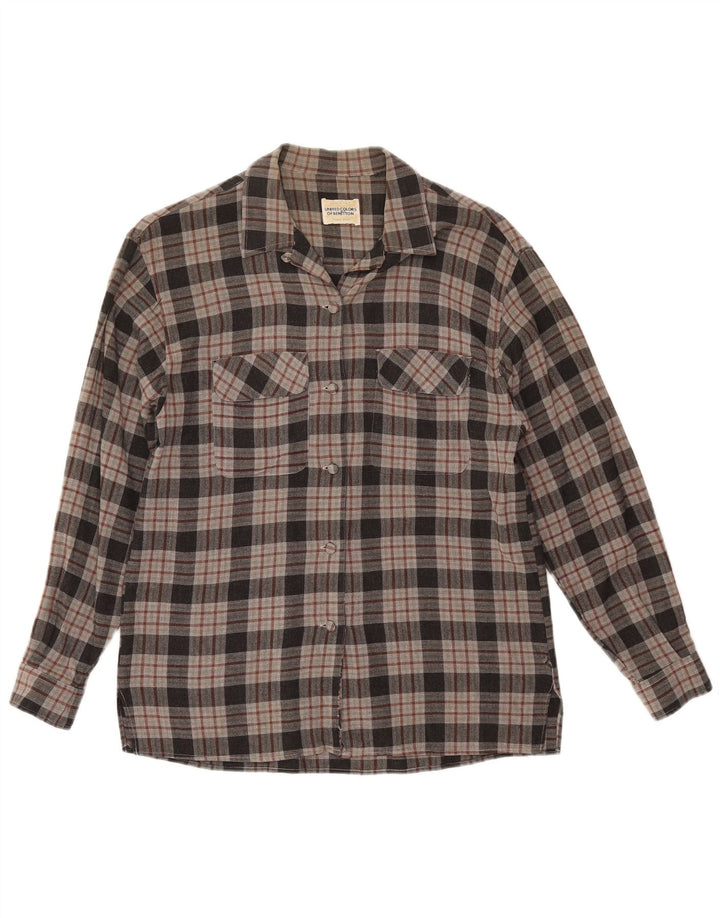 Benetton Damen Flanellhemd UK 12 Mittelgrau karierte Viskose