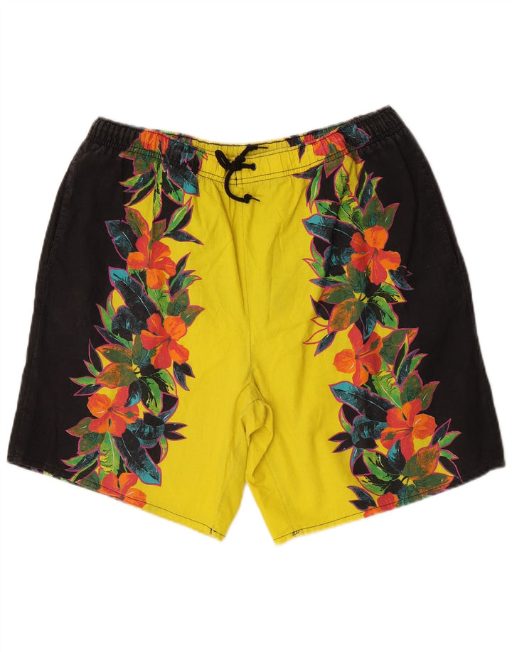 Vintage Herren Badeshorts mit Grafik, groß, gelb, geblümt, Polyester