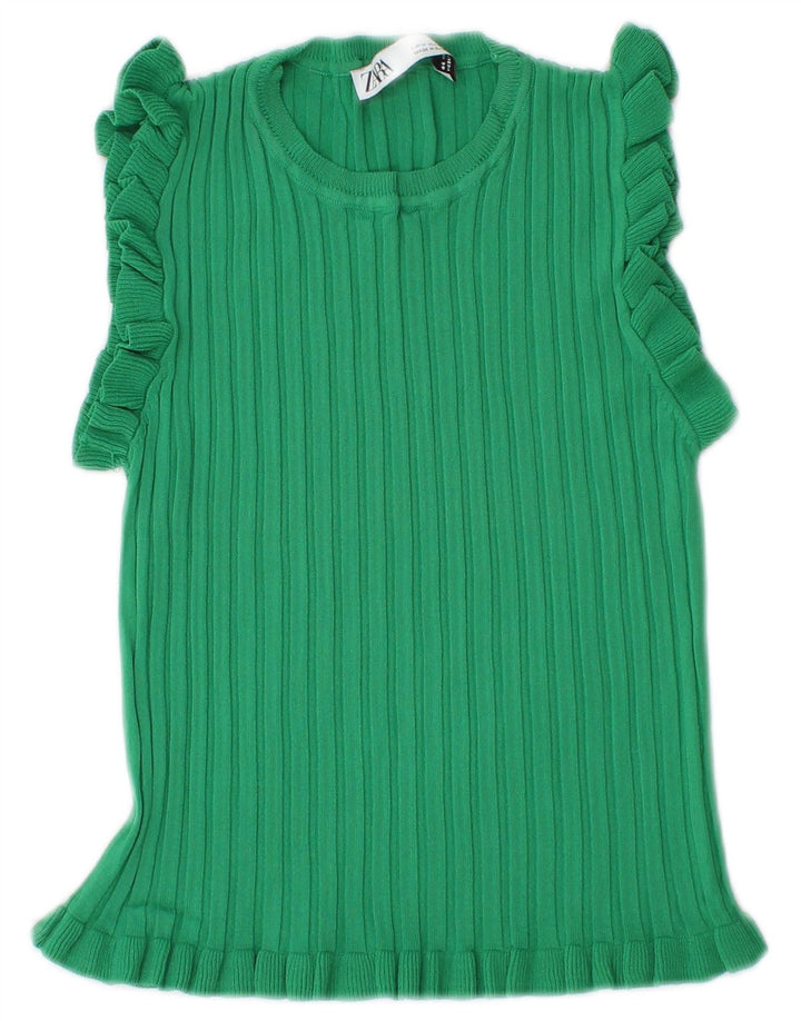 Zara Damen Crop T-Shirt Top UK 12 Mittelgrün