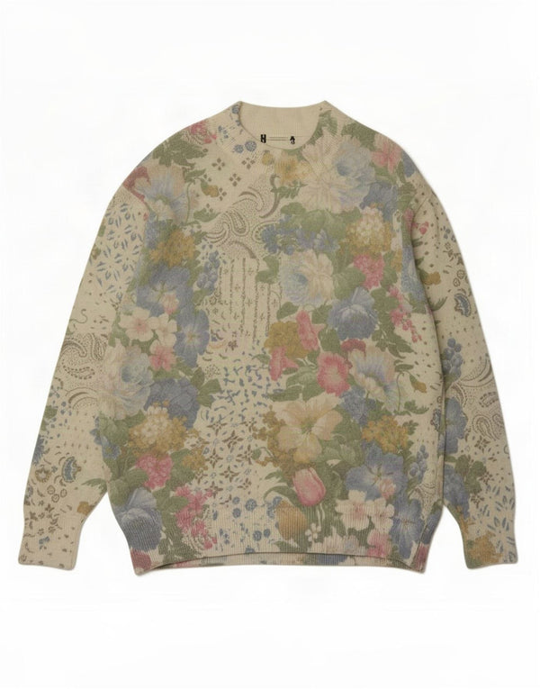 Vintage Damen Rollkragenpullover Pullover UK 16 Großes grünes Blumenmuster