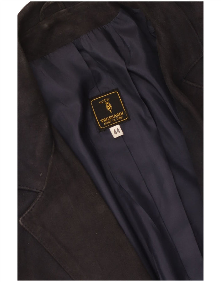 Trussardi Damen-Blazer aus Wildleder mit 2 Knöpfen, Größe IT 44, mittleres Marineblau