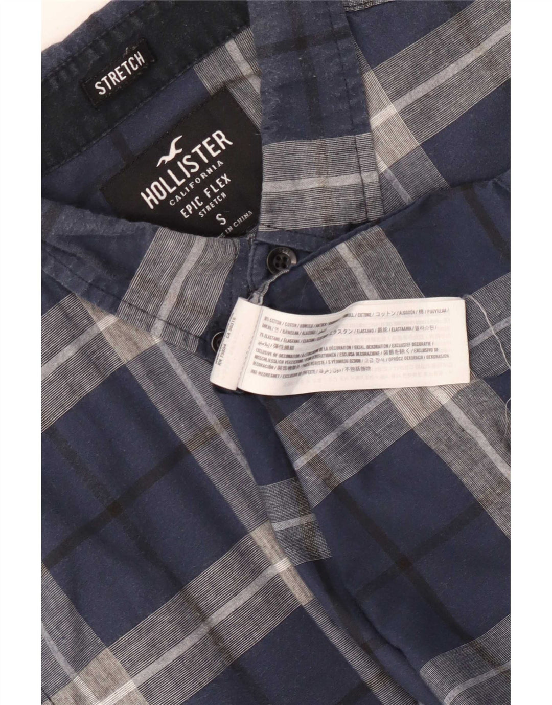 Hollister Herren-Stretchhemd, klein, marineblau, kariert, Baumwolle