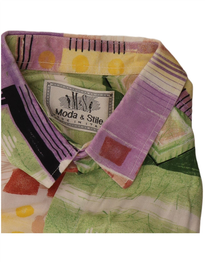 VINTAGE Herren Kurzarmhemd Medium Mehrfarbig Patchwork