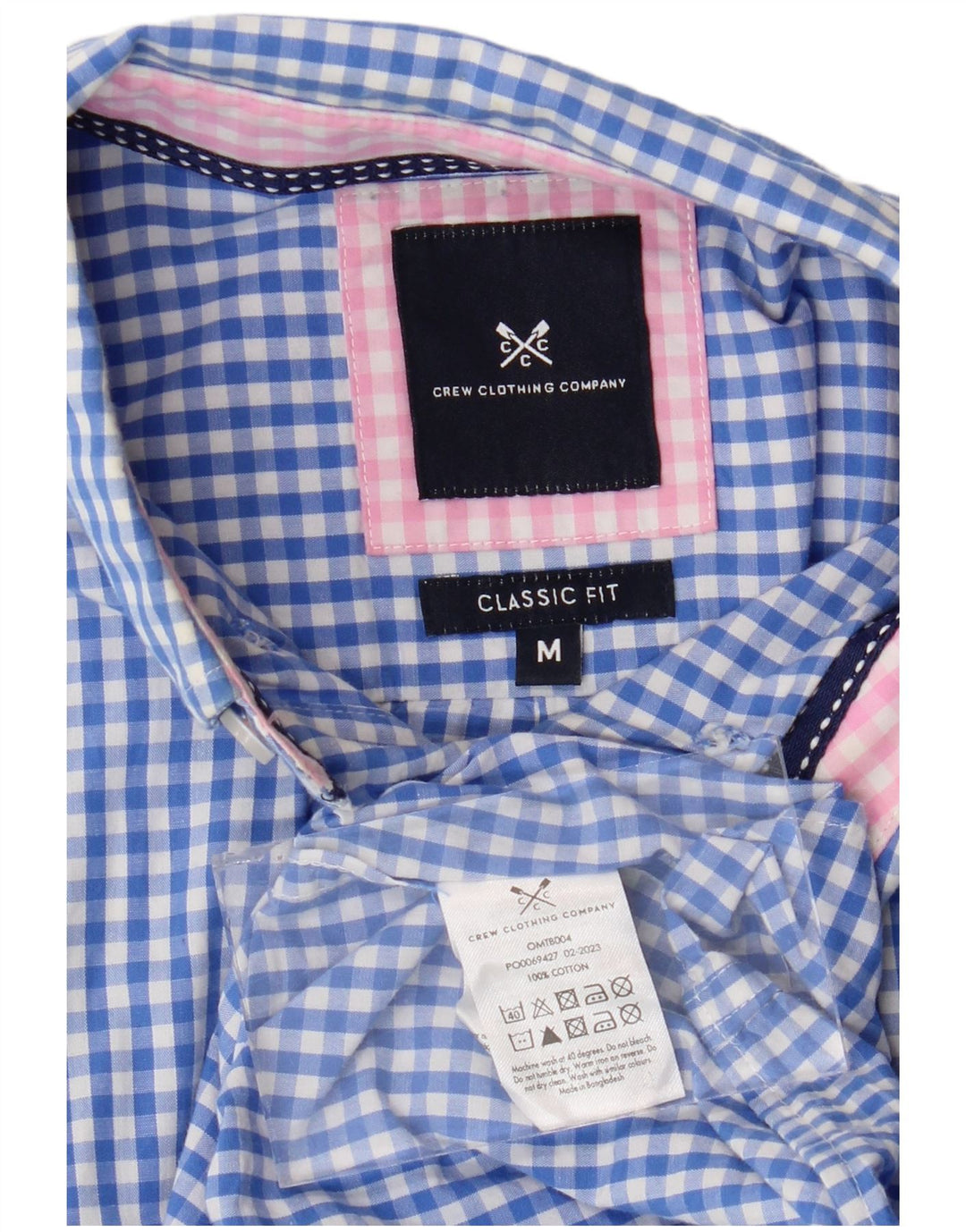 Crew Clothing Herren-Hemd mit klassischer Passform, mittelblaue Gingham-Baumwolle