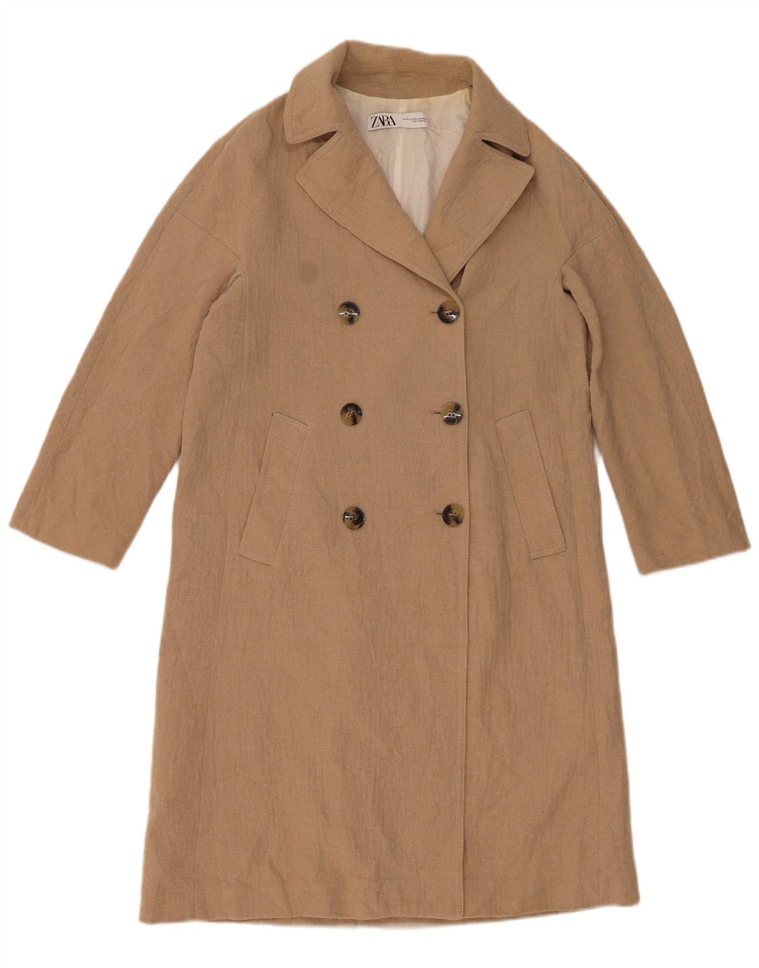 ZARA Damen Zweireihiger Mantel UK 14 Mittelbeige Baumwolle