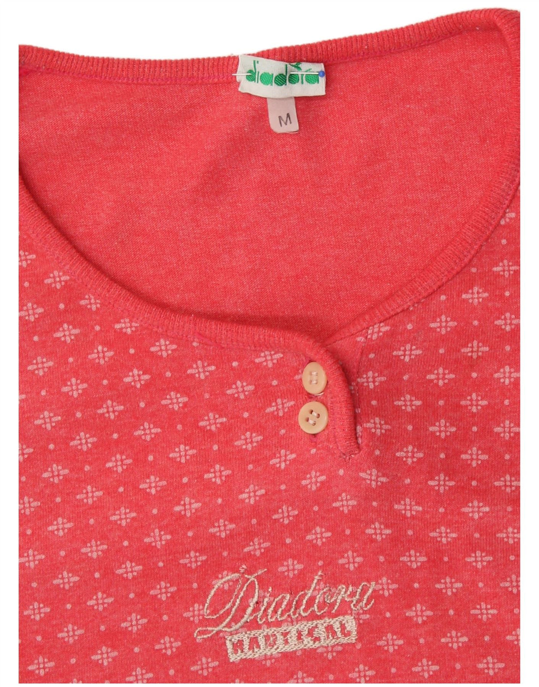 DIADORA Damen T-Shirt Top UK 14 Mittelrosa geometrische Baumwolle