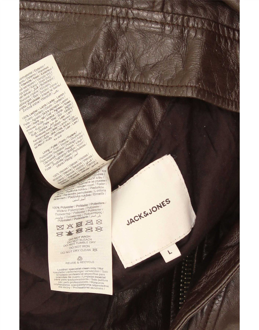 Jack & Jones Herren Lederjacke UK 40 Large Braun