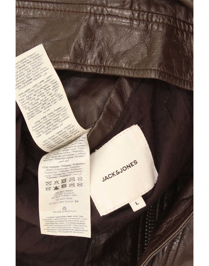 Jack & Jones Herren Lederjacke UK 40 Large Braun