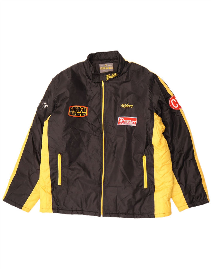 Vintage Herren-Windbreaker-Jacke mit Grafik, Größe 56/58, 3XL, Schwarz, Farbblock