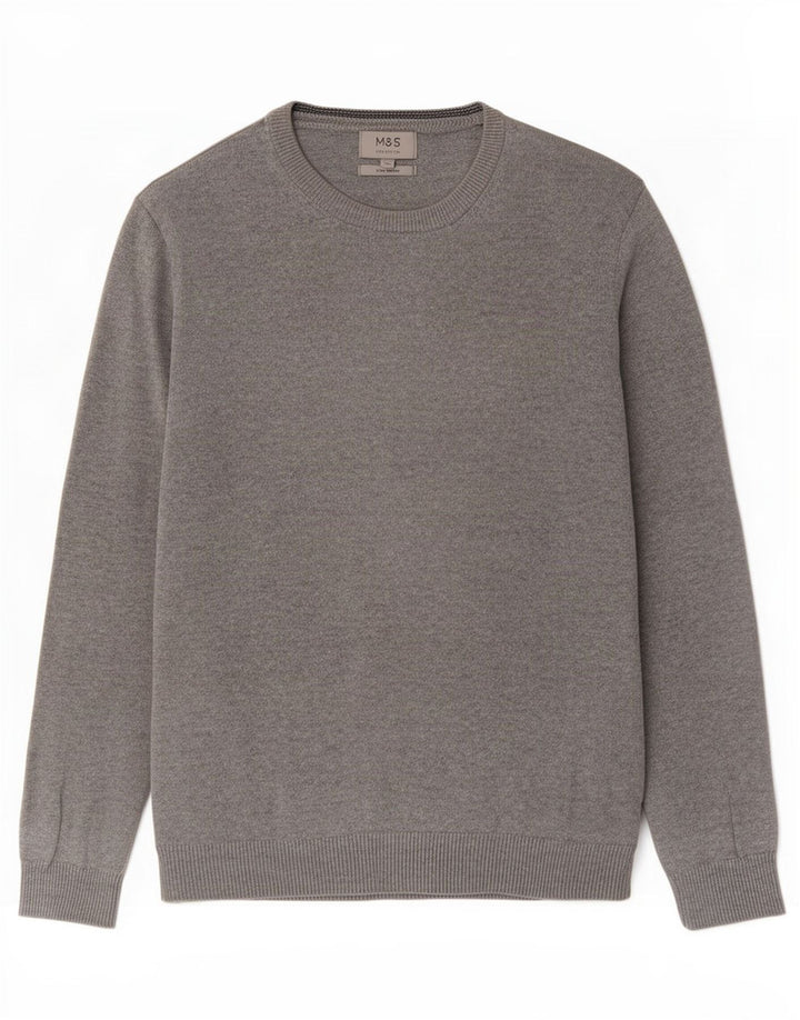 Marks & Spencer Herren-Pullover mit U-Boot-Ausschnitt, groß, aus grauer Baumwolle