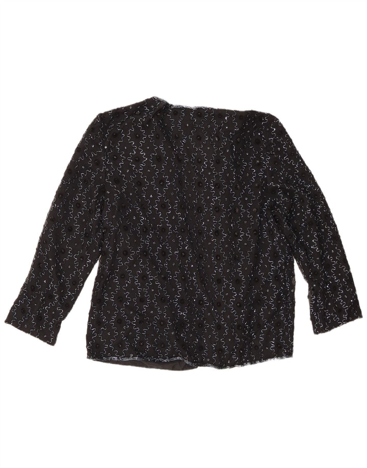 Seltene offene Damen-Blazerjacke, UK 16, große schwarze Seide