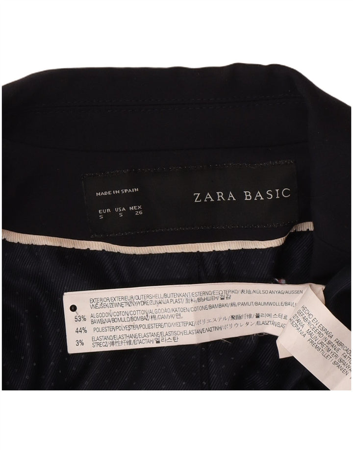 Zara Damen 1-Knopf-Blazerjacke UK 10 Small Marineblaue Baumwolle