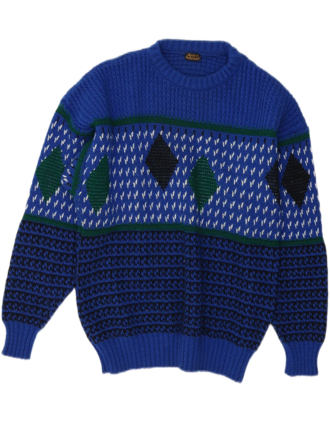 Vintage Herren Pullover mit Rundhalsausschnitt IT 48 Mittelblau Argyle/Diamant