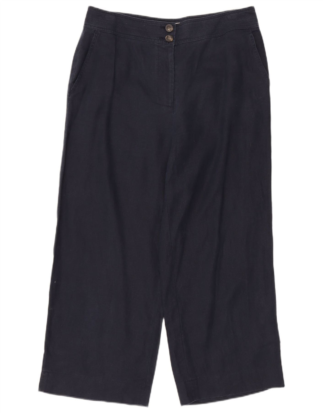 BODEN Damen-Hose mit weitem Bein, kurz geschnitten, UK 14, Größe L, W34, L25, marineblaues Leinen