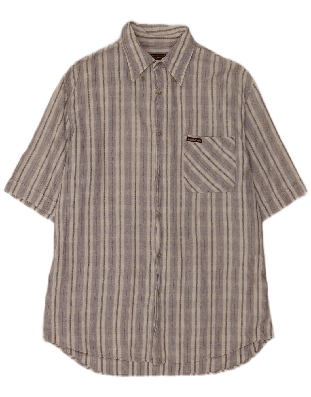Marlboro Classics Herren Kurzarmhemd XL grau gestreift aus Baumwolle